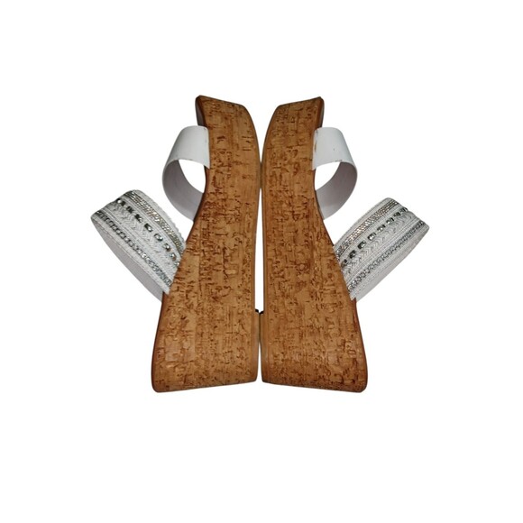 Toscanella White & Silver Double Band Platform Wedge Sandals-Made in Italy-6 - Picture 3 of 6